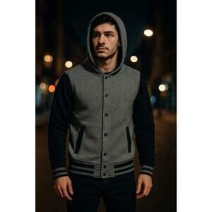 Tony Hawk Varsity Hoodie Jacket Gray Black Faux Fur Lined Men’s Small